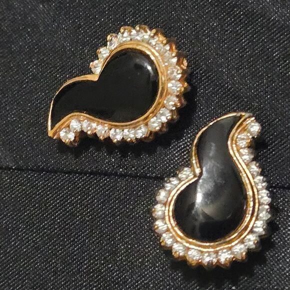 Vintage necklase  Rhinestone Black Enamel Comma Link Necklace 925 estate Sale - Picture 15 of 16